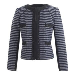 J.Crew Navy Blue Striped Tweed Wool Blend Blazer Jacket Zip Front 2 Office Chic
